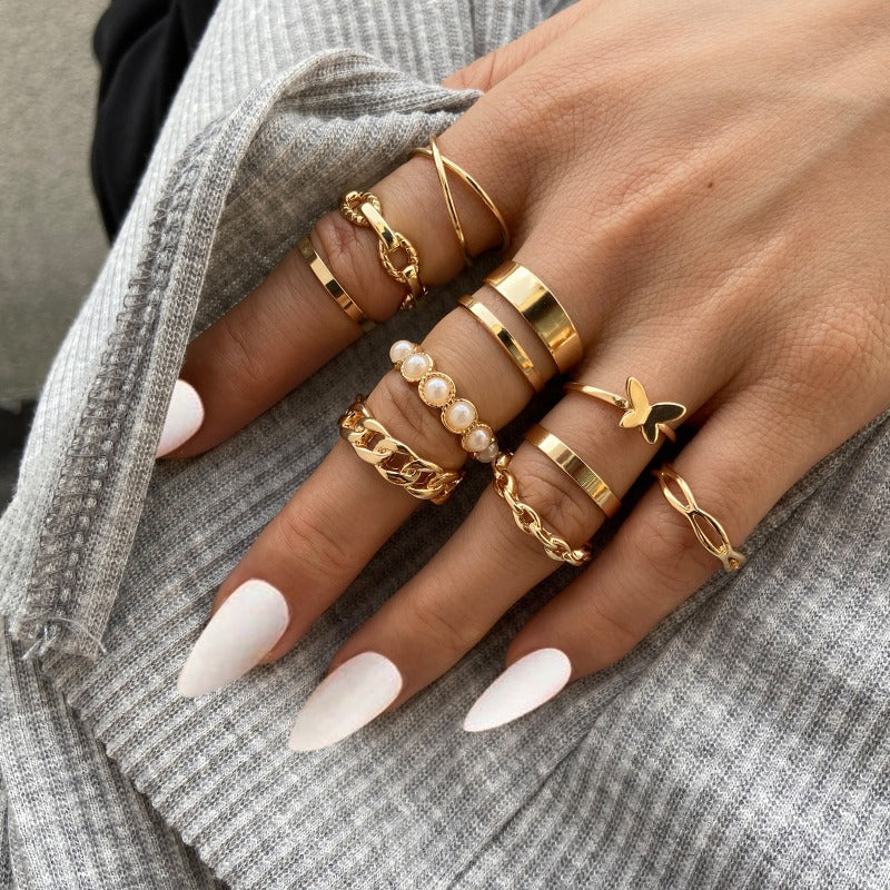 Wholesale Butterfly Ring Opening Multi Joint Alloy Ring Set